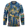 Parramatta Eels Hockey Jersey Tropical Hibiscus Floral Pattern With Blue And Yellow Accents