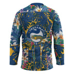 Parramatta Eels Hockey Jersey Tropical Hibiscus Floral Pattern With Blue And Yellow Accents