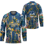 Parramatta Eels Hockey Jersey Tropical Hibiscus Floral Pattern With Blue And Yellow Accents