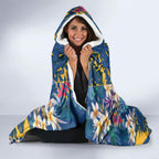 Parramatta Eels Hooded Blanket Tropical Hibiscus Floral Pattern With Blue And Yellow Accents