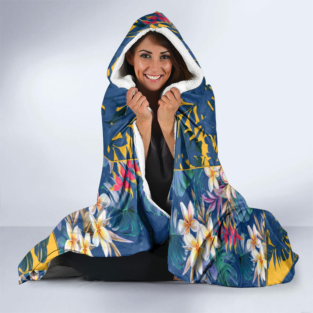 Parramatta Eels Hooded Blanket Tropical Hibiscus Floral Pattern With Blue And Yellow Accents