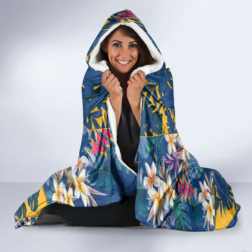 Parramatta Eels Hooded Blanket Tropical Hibiscus Floral Pattern With Blue And Yellow Accents