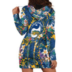 Parramatta Eels Hoodie Dress Tropical Hibiscus Floral Pattern With Blue And Yellow Accents