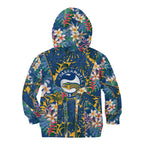 Parramatta Eels Kid Hoodie Tropical Hibiscus Floral Pattern With Blue And Yellow Accents