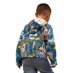 Parramatta Eels Kid Hoodie Tropical Hibiscus Floral Pattern With Blue And Yellow Accents