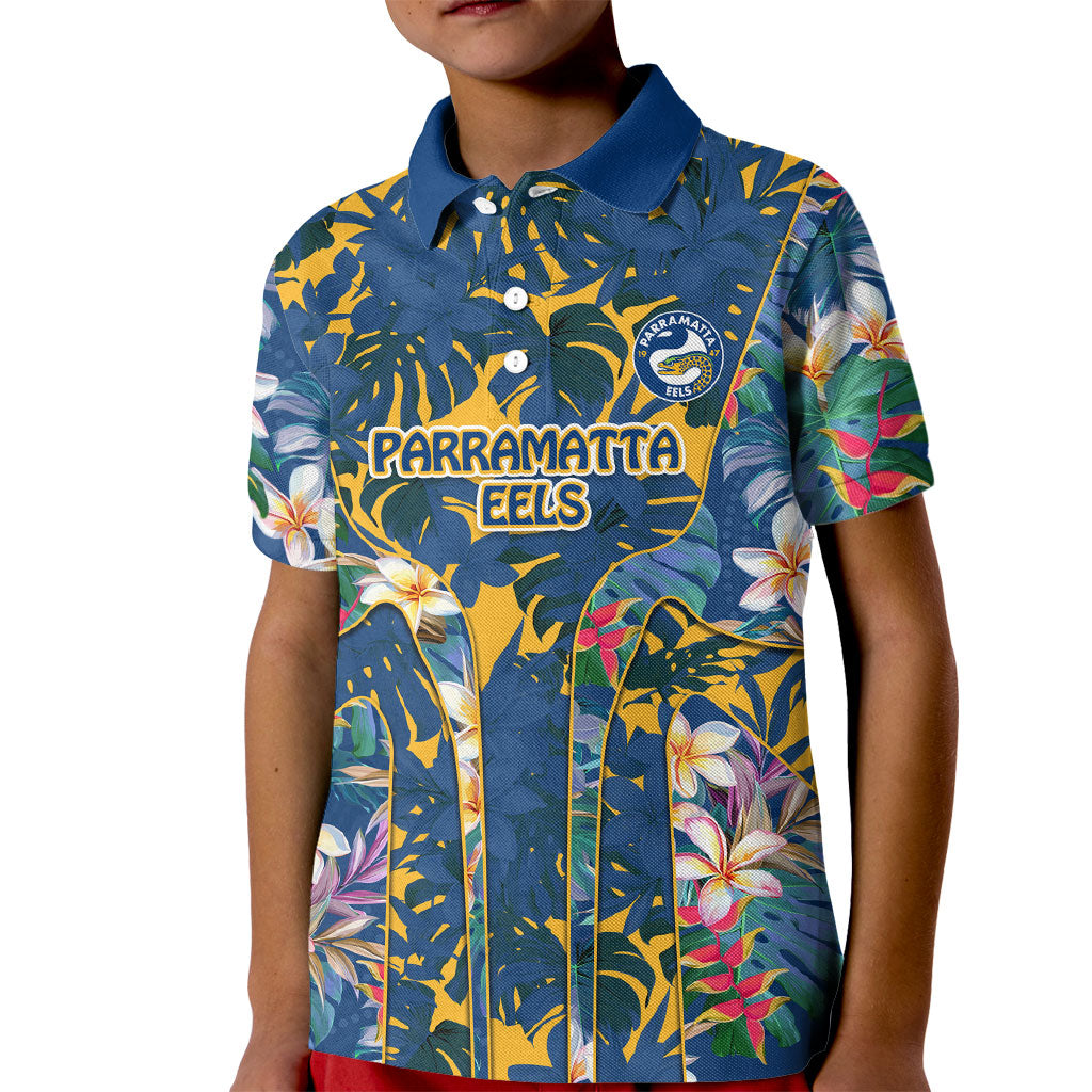 Parramatta Eels Kid Polo Shirt Tropical Hibiscus Floral Pattern With Blue And Yellow Accents