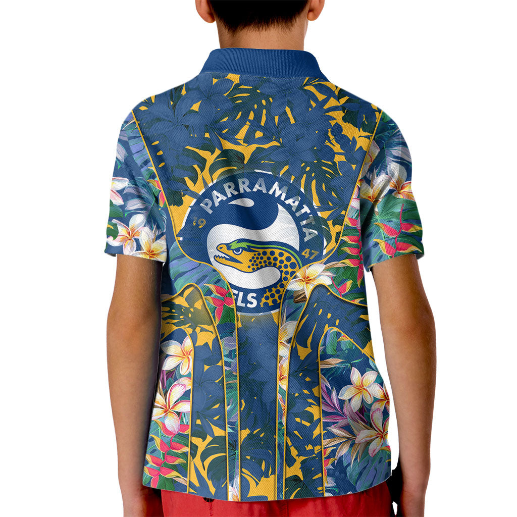 Parramatta Eels Kid Polo Shirt Tropical Hibiscus Floral Pattern With Blue And Yellow Accents