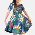 Parramatta Eels Kid Short Sleeve Dress Tropical Hibiscus Floral Pattern With Blue And Yellow Accents