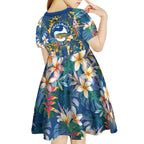 Parramatta Eels Kid Short Sleeve Dress Tropical Hibiscus Floral Pattern With Blue And Yellow Accents