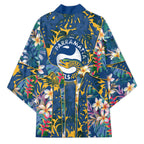 Parramatta Eels Kimono Tropical Hibiscus Floral Pattern With Blue And Yellow Accents