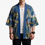 Parramatta Eels Kimono Tropical Hibiscus Floral Pattern With Blue And Yellow Accents
