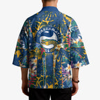 Parramatta Eels Kimono Tropical Hibiscus Floral Pattern With Blue And Yellow Accents