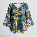 Parramatta Eels Kimono Sleeve Blouse Tropical Hibiscus Floral Pattern With Blue And Yellow Accents