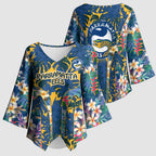 Parramatta Eels Kimono Sleeve Blouse Tropical Hibiscus Floral Pattern With Blue And Yellow Accents
