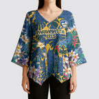 Parramatta Eels Kimono Sleeve Blouse Tropical Hibiscus Floral Pattern With Blue And Yellow Accents