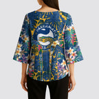 Parramatta Eels Kimono Sleeve Blouse Tropical Hibiscus Floral Pattern With Blue And Yellow Accents