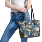 Parramatta Eels Leather Tote Bag Tropical Hibiscus Floral Pattern With Blue And Yellow Accents