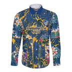 Parramatta Eels Long Sleeve Button Shirt Tropical Hibiscus Floral Pattern With Blue And Yellow Accents