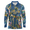 Parramatta Eels Long Sleeve Polo Shirt Tropical Hibiscus Floral Pattern With Blue And Yellow Accents