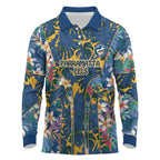Parramatta Eels Long Sleeve Polo Shirt Tropical Hibiscus Floral Pattern With Blue And Yellow Accents