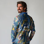 Parramatta Eels Long Sleeve Polo Shirt Tropical Hibiscus Floral Pattern With Blue And Yellow Accents