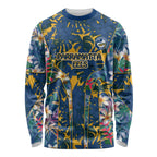 Parramatta Eels Long Sleeve Shirt Tropical Hibiscus Floral Pattern With Blue And Yellow Accents
