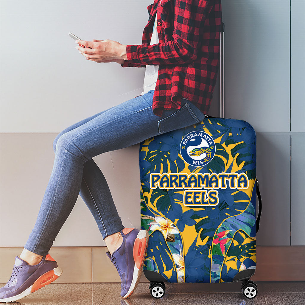 Parramatta Eels Luggage Cover Tropical Hibiscus Floral Pattern With Blue And Yellow Accents