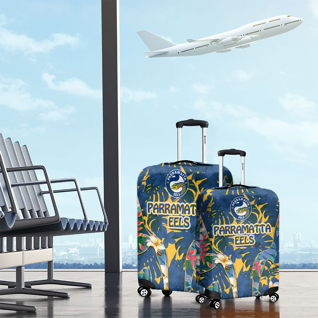Parramatta Eels Luggage Cover Tropical Hibiscus Floral Pattern With Blue And Yellow Accents