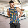 Parramatta Eels Men Tank Top Tropical Hibiscus Floral Pattern With Blue And Yellow Accents