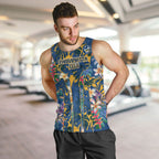 Parramatta Eels Men Tank Top Tropical Hibiscus Floral Pattern With Blue And Yellow Accents