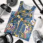 Parramatta Eels Men Tank Top Tropical Hibiscus Floral Pattern With Blue And Yellow Accents