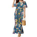 Parramatta Eels Mermaid Dress Tropical Hibiscus Floral Pattern With Blue And Yellow Accents