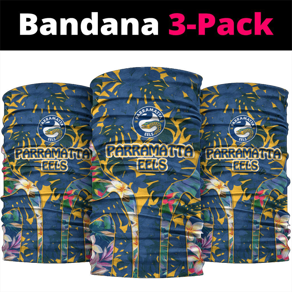 Parramatta Eels Neck Gaiter Tropical Hibiscus Floral Pattern With Blue And Yellow Accents