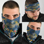 Parramatta Eels Neck Gaiter Tropical Hibiscus Floral Pattern With Blue And Yellow Accents