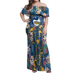 Parramatta Eels Off Shoulder Maxi Dress Tropical Hibiscus Floral Pattern With Blue And Yellow Accents