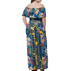 Parramatta Eels Off Shoulder Maxi Dress Tropical Hibiscus Floral Pattern With Blue And Yellow Accents