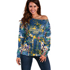 Parramatta Eels Off Shoulder Sweater Tropical Hibiscus Floral Pattern With Blue And Yellow Accents