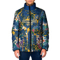 Parramatta Eels Padded Jacket Tropical Hibiscus Floral Pattern With Blue And Yellow Accents