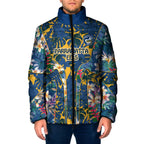 Parramatta Eels Padded Jacket Tropical Hibiscus Floral Pattern With Blue And Yellow Accents