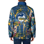Parramatta Eels Padded Jacket Tropical Hibiscus Floral Pattern With Blue And Yellow Accents