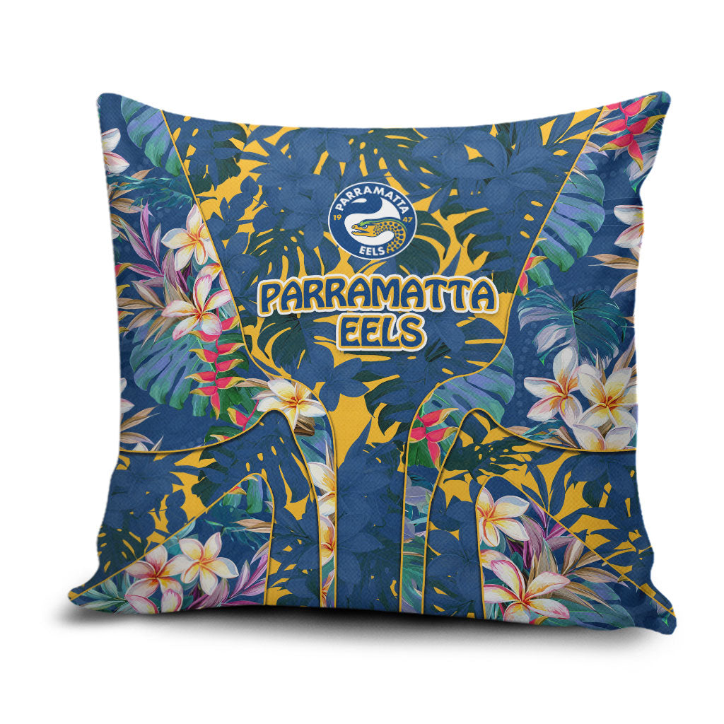 Parramatta Eels Pillow Cover Tropical Hibiscus Floral Pattern With Blue And Yellow Accents