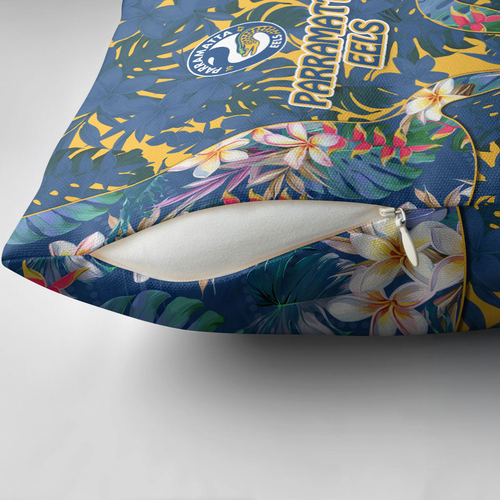 Parramatta Eels Pillow Cover Tropical Hibiscus Floral Pattern With Blue And Yellow Accents