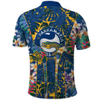Parramatta Eels Polo Shirt Tropical Hibiscus Floral Pattern With Blue And Yellow Accents