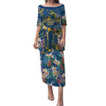 Parramatta Eels Puletasi Tropical Hibiscus Floral Pattern With Blue And Yellow Accents