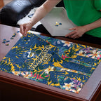 Parramatta Eels Puzzle Tropical Hibiscus Floral Pattern With Blue And Yellow Accents