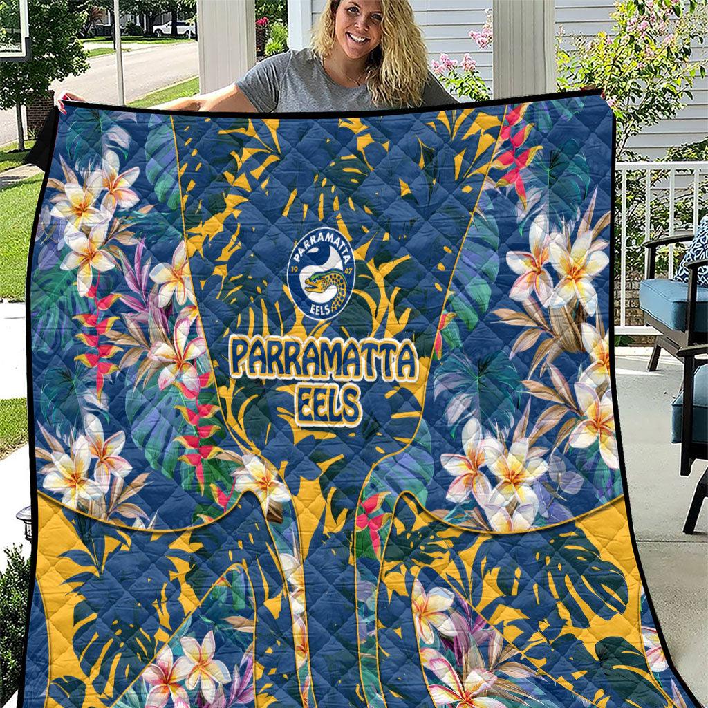 Parramatta Eels Quilt Tropical Hibiscus Floral Pattern With Blue And Yellow Accents
