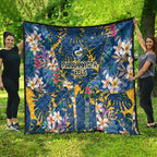 Parramatta Eels Quilt Tropical Hibiscus Floral Pattern With Blue And Yellow Accents
