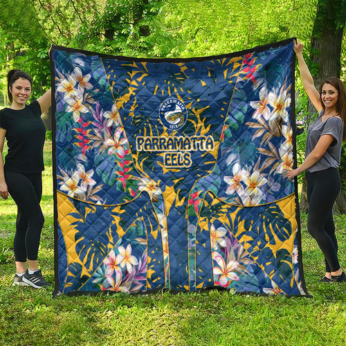 Parramatta Eels Quilt Tropical Hibiscus Floral Pattern With Blue And Yellow Accents