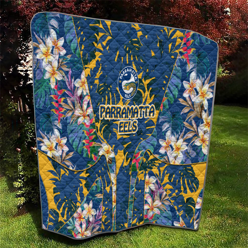 Parramatta Eels Quilt Tropical Hibiscus Floral Pattern With Blue And Yellow Accents