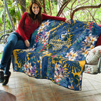 Parramatta Eels Quilt Tropical Hibiscus Floral Pattern With Blue And Yellow Accents